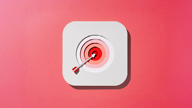 Bullseye target with arrow centered, minimalist pink background